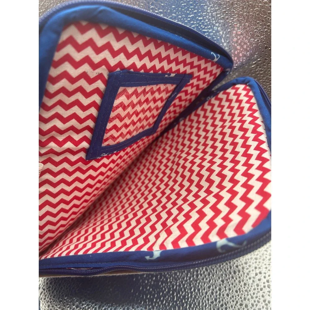 Nautical Blue Quilted Anchor Print Tablet Sleeve Padded Case Chevron Interior